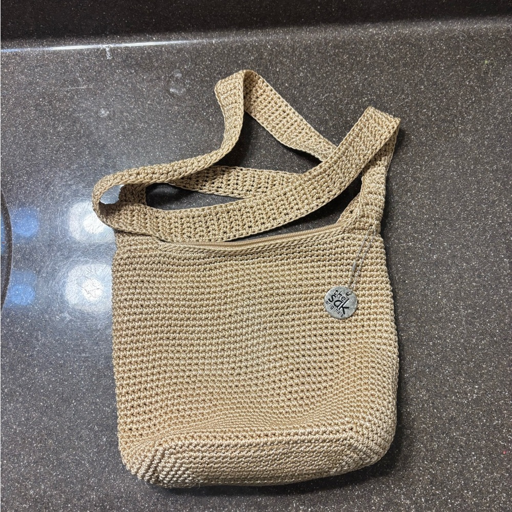 Beige Crochet Shoulder Bag by The Sak
